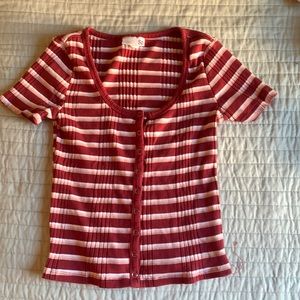 Pink striped button down t-shirt, size small